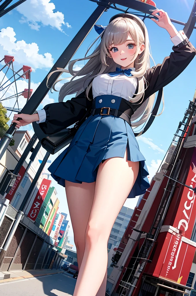 (best quality, Ultra Detailed:1.3), sharp focus, full color, full body shot, (Blue sky, white clouds:1.0),
(1girl, solo:1.3), (college age:1.0), Shiny hair, shiny skin, (exposed skin:1.0), Sparkling eyes, (laugh:0.0),
casual clothes, tricolor outfit, BREAK,
mecha_girl_figure, gts, giantess, Amusement Park, Ferris Wheel, roller coaster, (destruction:1.3)