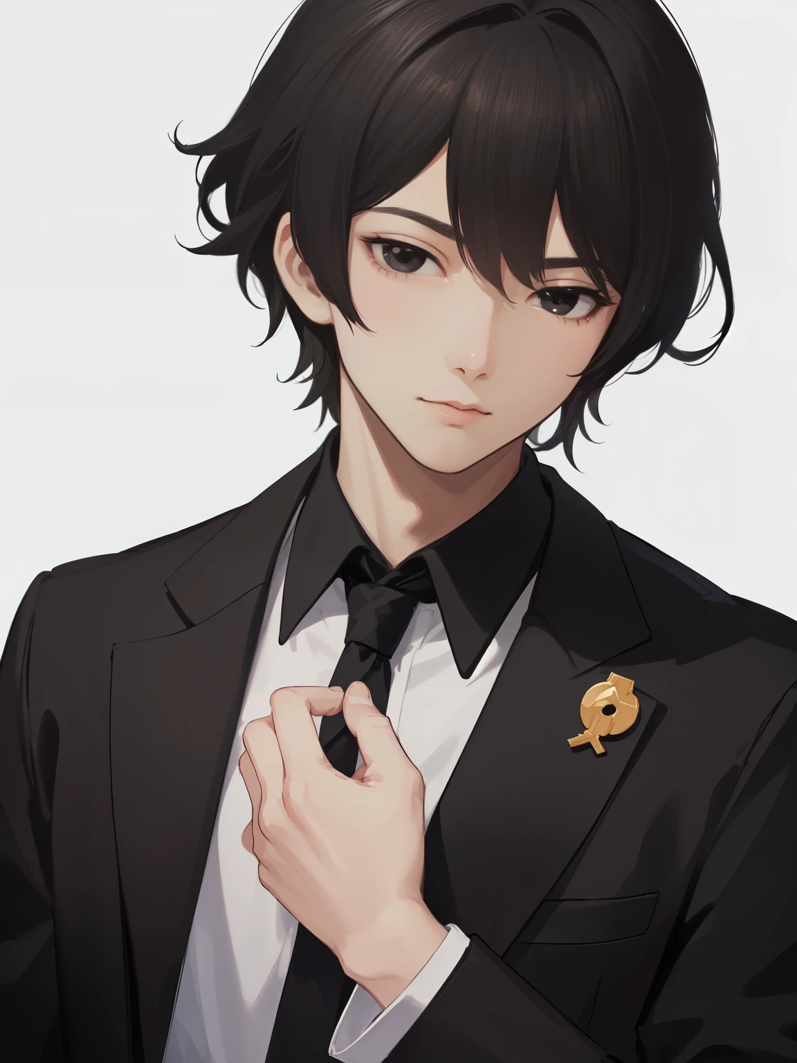 a handsome  gentle man,, (with black eyes:1.3), (black hair)), (best quality,4k,8k,highres,masterpiece:1.2), ultra-detailed,(portraitright and colorful:0.9),(温柔的微笑:1.5),(短发:1.3),(西装:1.2)