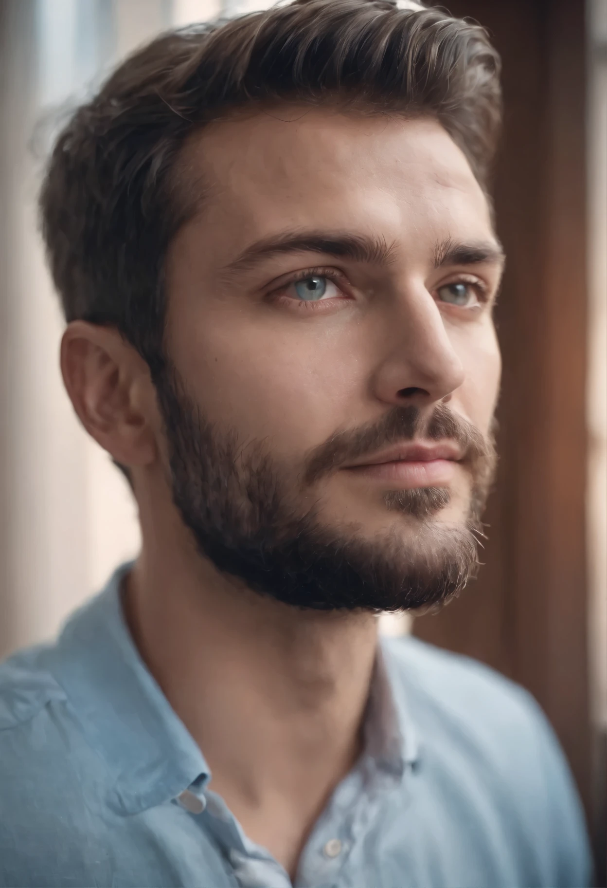 rosto de homem com barba e olhos azuis