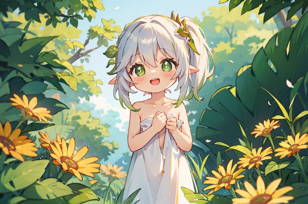 cute, naked, nude, happy, sunny, flowers