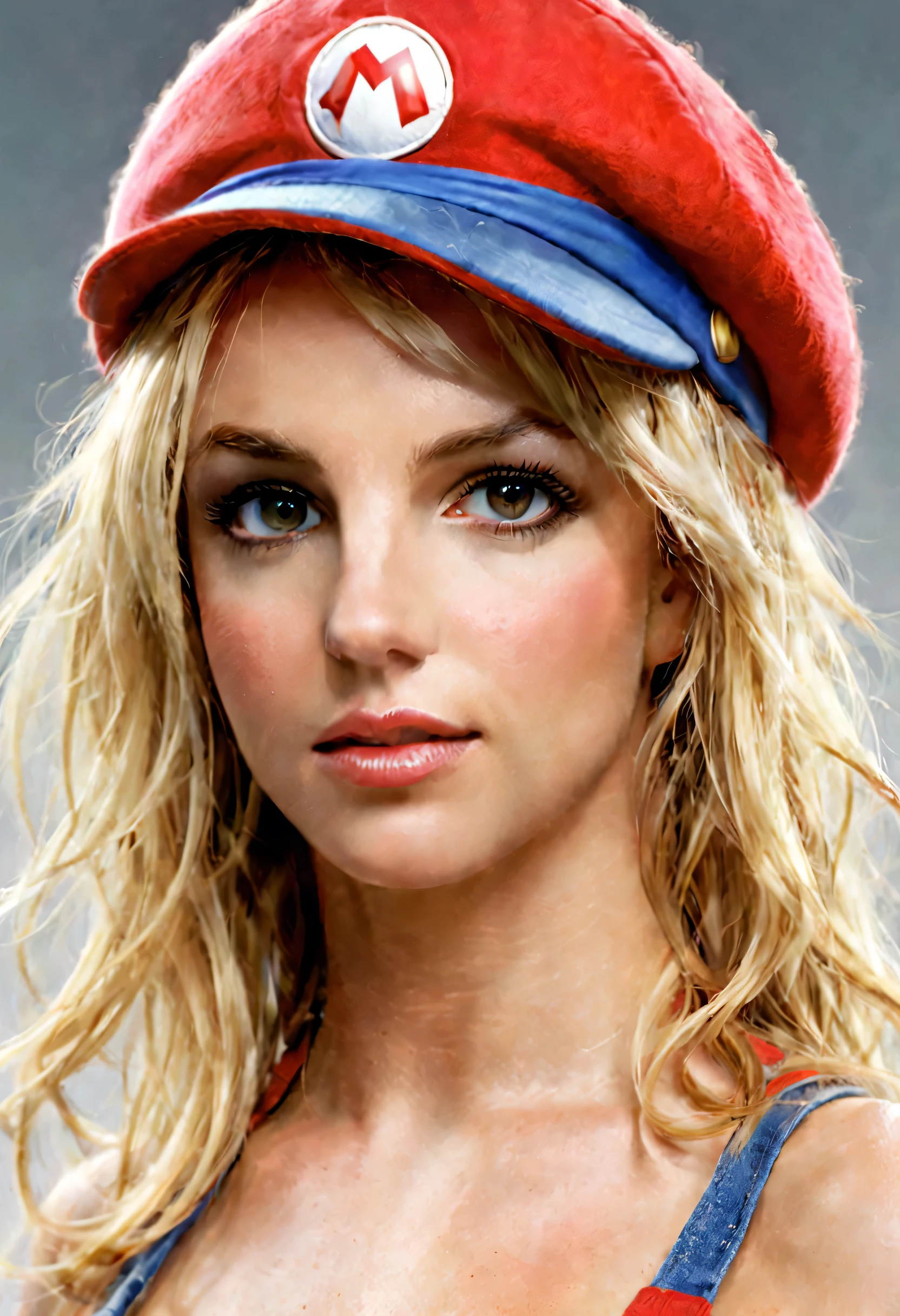 Hyperrealistic art Portrait of young (Britney Spears:0.6) ((ohwx woman)) as super Mario, red hat, fantasy, highly detailed, digital painting, artstation, concept art, sharp focus, illustration, art by Tony Sart and artgerm and randy vargas. Extremely high-resolution details, photographic, realism pushed to extreme, fine texture, incredibly lifelike