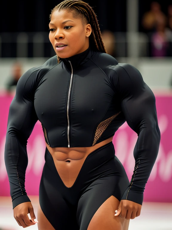 Queen latifah,  Wearing a skin tight Olympic long track speedskating  suit,      perdita werek, extremely muscular thick neck muscles,  giant neck muscles, A heavily muscled iffb pro female bodybuilder,  huge trapezius muscles,  neck muscles pretrudes wider than her head, bulging neck muscles,  tiny breasts, ,   close up portrait.,front view, looking at floor, where a young prostitute sits on the edge of the bed,, midriff, torn top, breast exposed, (very detailed clothing: 1.2), (highly detailed background: 1.hotorealistic, 1girl, Fishnet, torn clothes, masterpiece, best quality, highly detailed. (winning photo: 1.2), JP ,22 YEARS OLD,FACE,LOOKING AT VIEWER, torn clothes, cloth pieces, catholic 