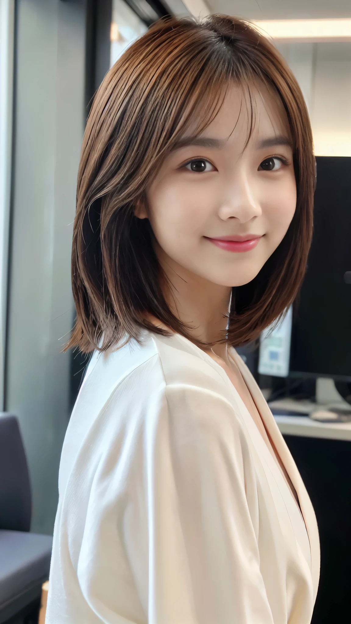 ((highest quality, 8k, masterpiece: 1.3)), sharp focus: 1.2, beautiful woman with perfect figure: 1.4, slim abs: 1.2, (random hairstyle color: 1.2)), (wet white button long shirt: 1.3), rain: 1.3, street of night: 1.2, wet body: 1.1, night、 Highly detailed face and skin texture, fine eyes, double eyelid, big breasts, smile, Show your collarbone、beautiful clavicle、Berry Short、