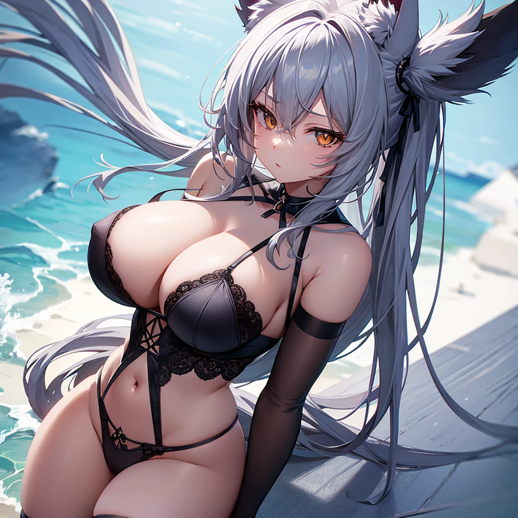 A sexy anime wolf girl wearing see throlingerie big titties big ass
