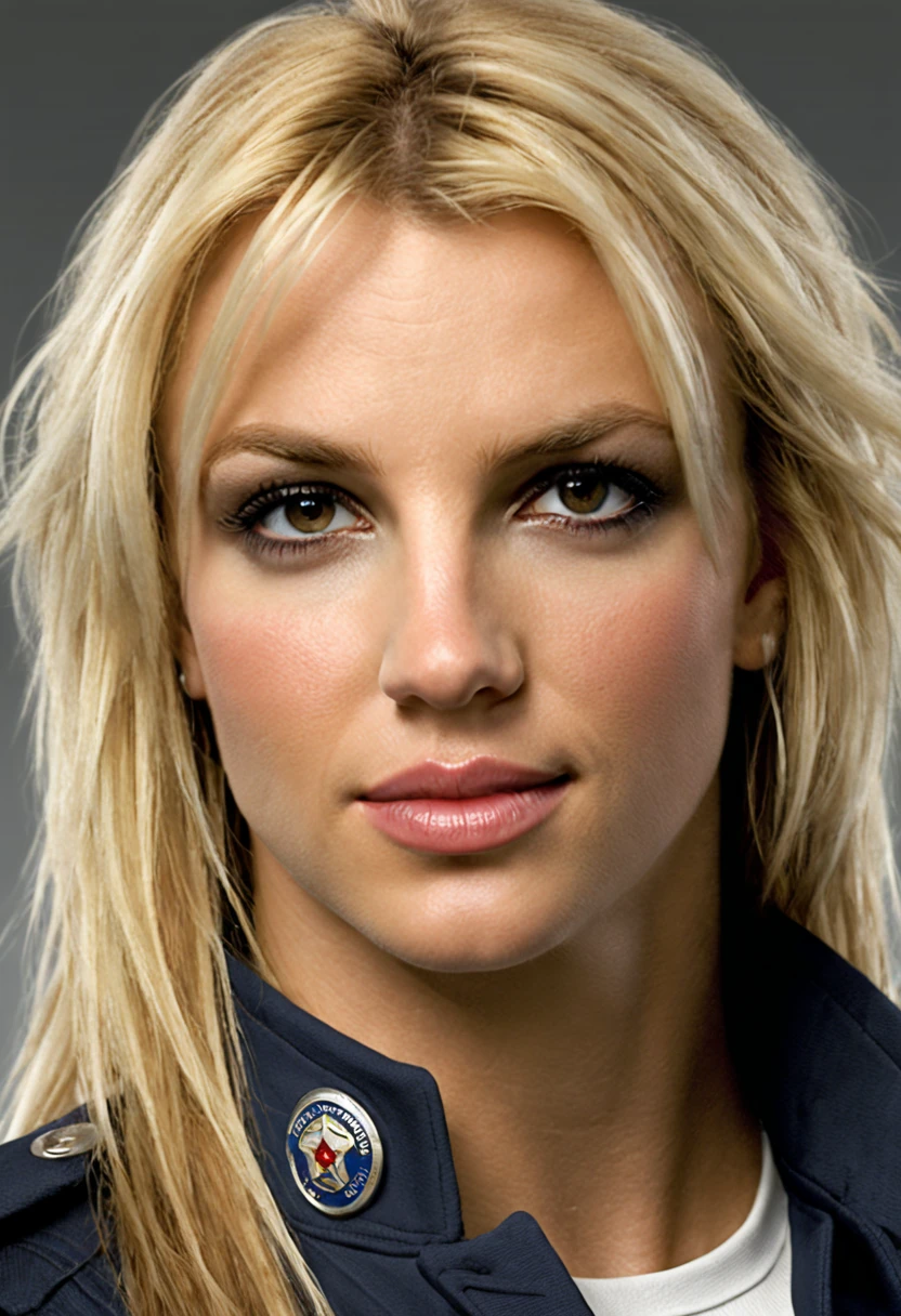 Hyperrealistic art Portrait of young (Britney Spears:0.6) ((ohwx woman)) As female Leon S. Kennedy from Resident Evil, wearing the recognizable R.P.D. uniform, fantasy, highly detailed, digital painting, artstation, concept art, sharp focus, illustration, art by Tony Sart and artgerm and randy vargas. Extremely high-resolution details, photographic, realism pushed to extreme, fine texture, incredibly lifelike