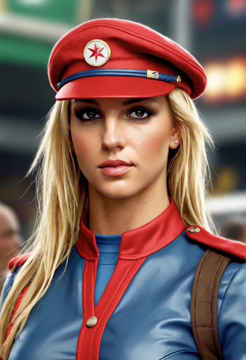 Hyperrealistic art Portrait of young (Britney Spears:0.6) ((ohwx woman)) as Cammy from Street Fighter 6, wearing her recognizable UK Uniform, fantasy, highly detailed, digital painting, artstation, concept art, sharp focus, illustration, art by Tony Sart and artgerm and randy vargas. Extremely high-resolution details, photographic, realism pushed to extreme, fine texture, incredibly lifelike