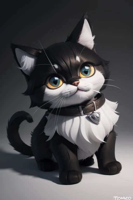 A 3D cute cat with stylized 3D, cuadruped, black and white, artstation stylized, 3D, game art, dream magical, cozily, Perfectcomposition, colorful, Wallpaper quality, design sense, aesthetics, Cartoon feel, 8K, wonderful, amazing scenefinished concept art, (clash of clans), (((tomaco)))