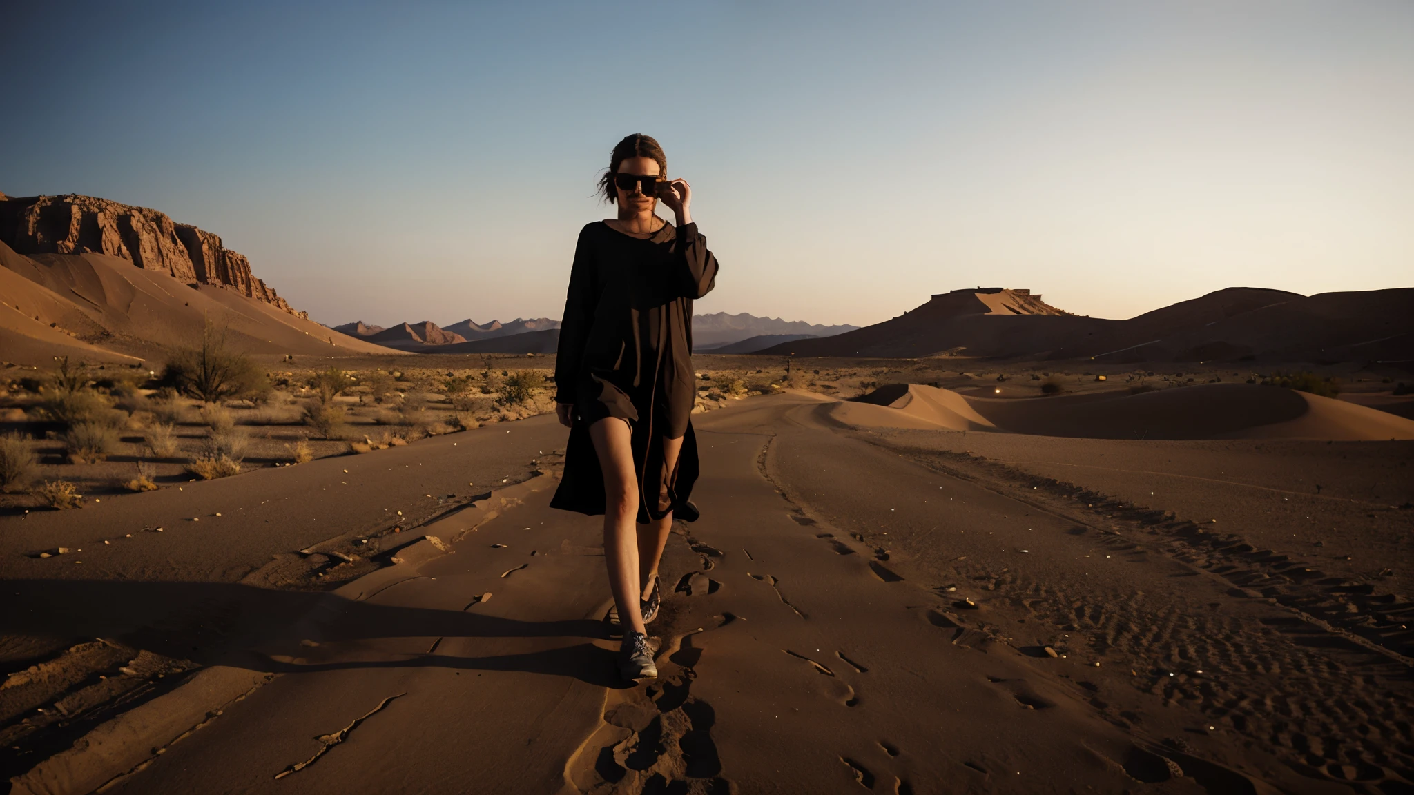 Walking in Night desert