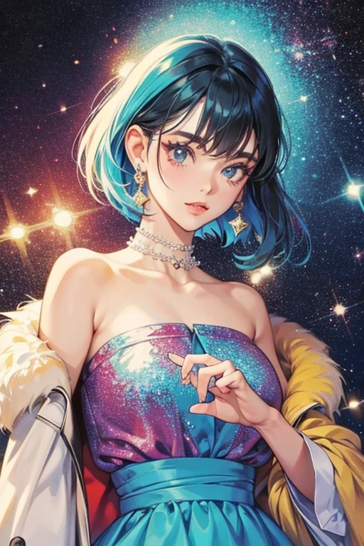 There is a universe in the girl's body,starrysky,galactic,turtle,rich colours,Brilliant colors,Diamond gloss