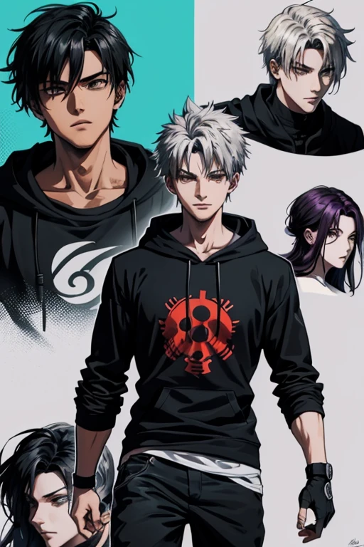 In this AI-generated artwork, a fusion character emerges, combining the features of Madara and Kakashi from Naruto with Cid from Eminence in the Shadows. The 2D anime portrayal showcases a dark-skinned figure with a low-cut black hairstyle, wearing an intricately detailed hoodie. The character, depicted in a solo pose, removes a headband, symbolizing significance and transition. Appearance: The hoodie incorporates a dark theme with subtle hints of blue, red, purple, green, and turquoise. The character's expression is a charismatic smile, blending Madara's stoicism, Kakashi's wit, and Cid's mysterious allure. Pose: The character stands casually with one hand in their pocket, embodying both relaxation and strength. The removal of the headband adds a narrative touch, enhancing the overall visual storytelling. Background: Set against a dark backdrop, the shadows highlight detailed features, creating a captivating composition with a hint of mystery.