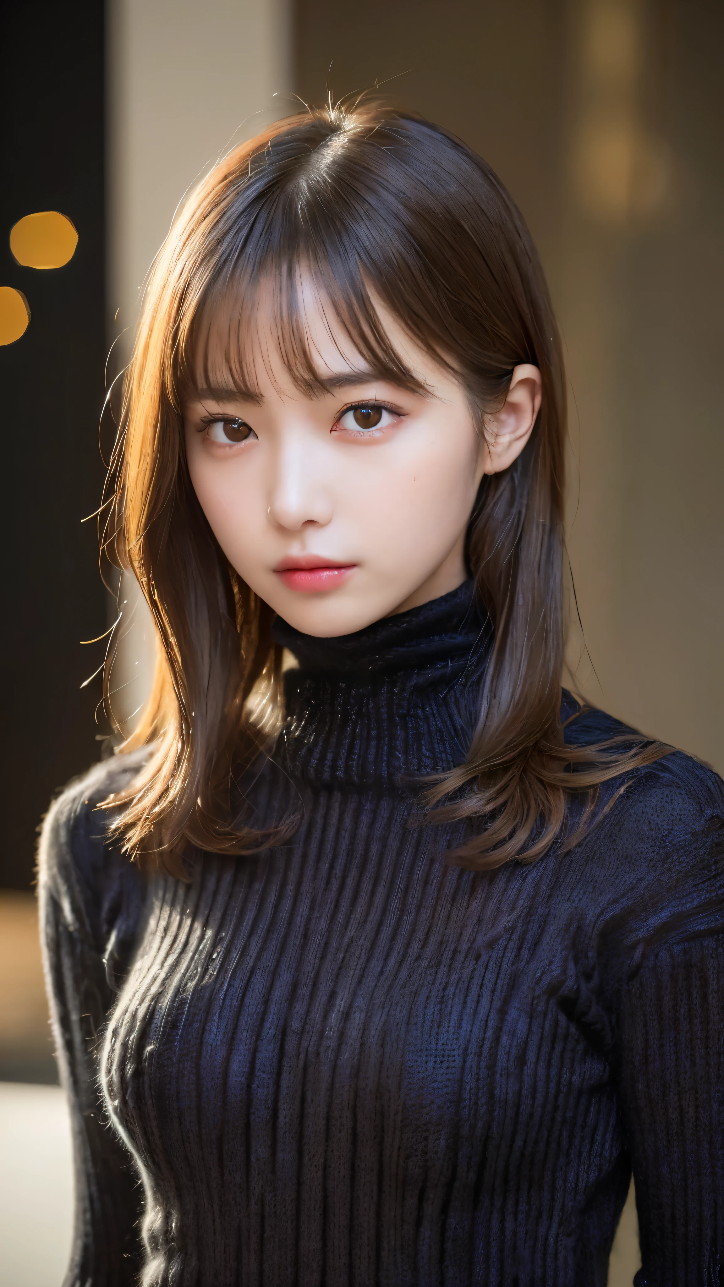 A woman with long hair wearing a black turtle neck sweater - SeaArt AI