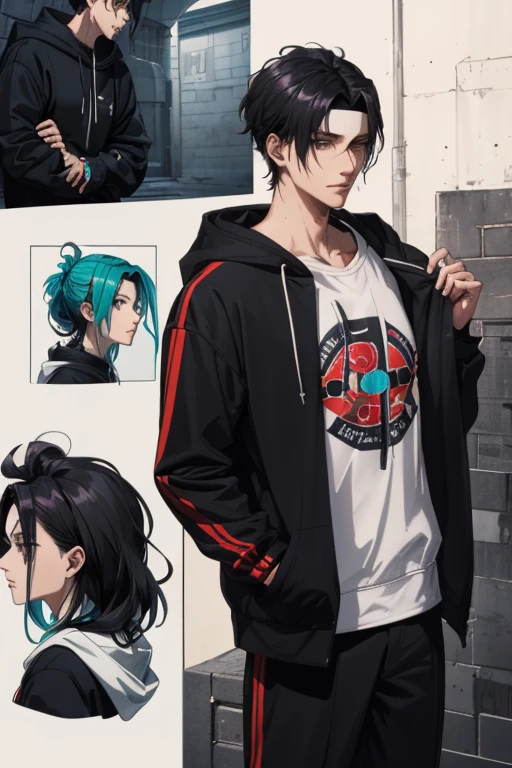 In this AI-generated artwork, a fusion character emerges, combining the features of Madara and Kakashi from Naruto with Cid from Eminence in the Shadows. The 2D anime portrayal showcases a dark-skinned figure with a low-cut black hairstyle, wearing an intricately detailed hoodie. The character, depicted in a solo pose, removes a headband, symbolizing significance and transition. Appearance: The hoodie incorporates a dark theme with subtle hints of blue, red, purple, green, and turquoise. The character's expression is a charismatic smile, blending Madara's stoicism, Kakashi's wit, and Cid's mysterious allure. Pose: The character stands casually with one hand in their pocket, embodying both relaxation and strength. The removal of the headband adds a narrative touch, enhancing the overall visual storytelling. Background: Set against a dark backdrop, the shadows highlight detailed features, creating a captivating composition with a hint of mystery.