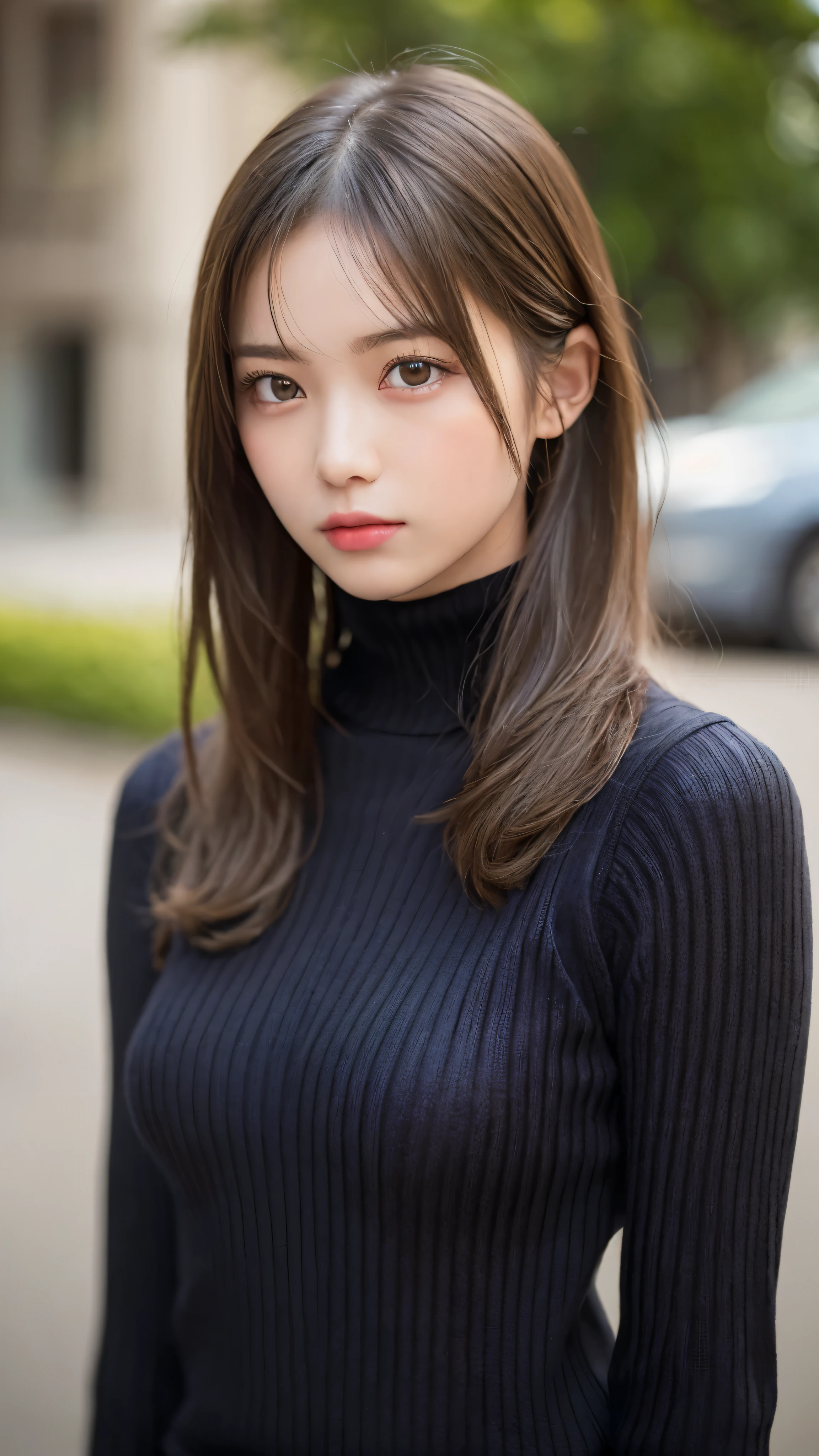 A woman with long hair wearing a black turtle neck sweater - SeaArt AI