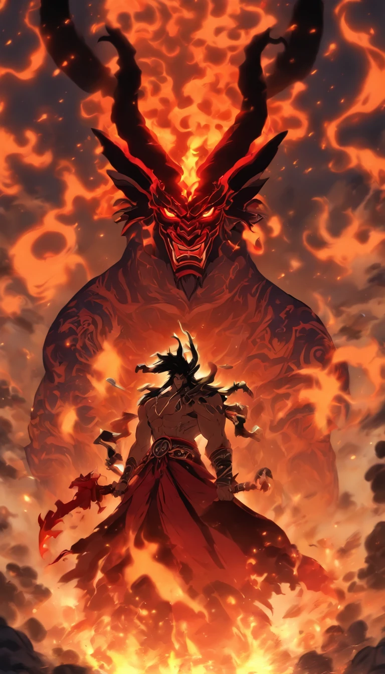 a drawing of a man with a sword in his hand, male devil shaped with white horns, djinn man male demon, white horned demon, djinn hybrid demon man, human male demon, demon berserker, muscular humanoid balrog demon, man male demon, the former demon king, danhausen, o deus hades, furious god anubis