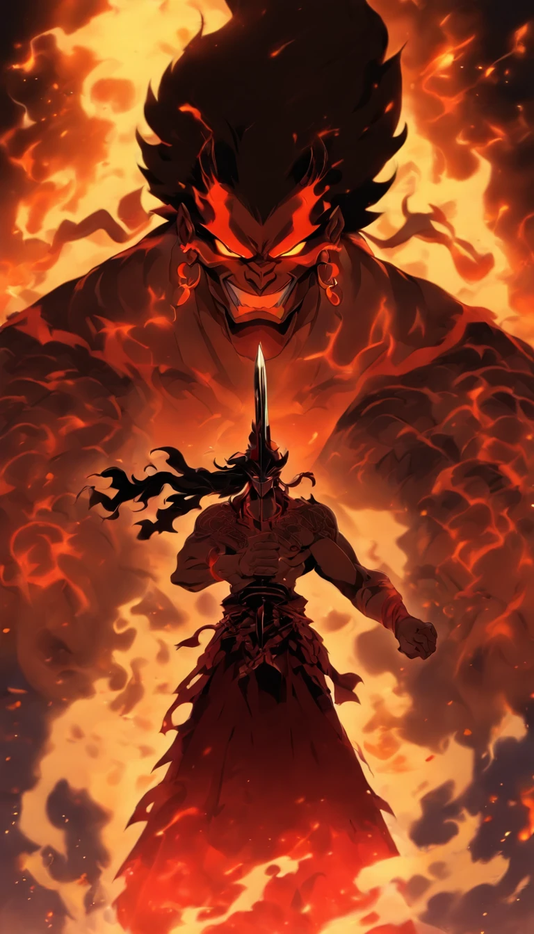 a drawing of a man with a sword in his hand, male devil shaped with white horns, djinn man male demon, white horned demon, djinn hybrid demon man, human male demon, demon berserker, muscular humanoid balrog demon, man male demon, the former demon king, danhausen, o deus hades, furious god anubis
