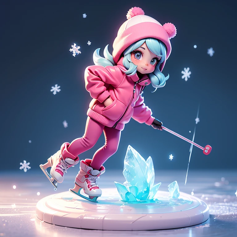Ice skating rink A girl ice skating on a frozen lake in winter, Cute dark pink ski wear