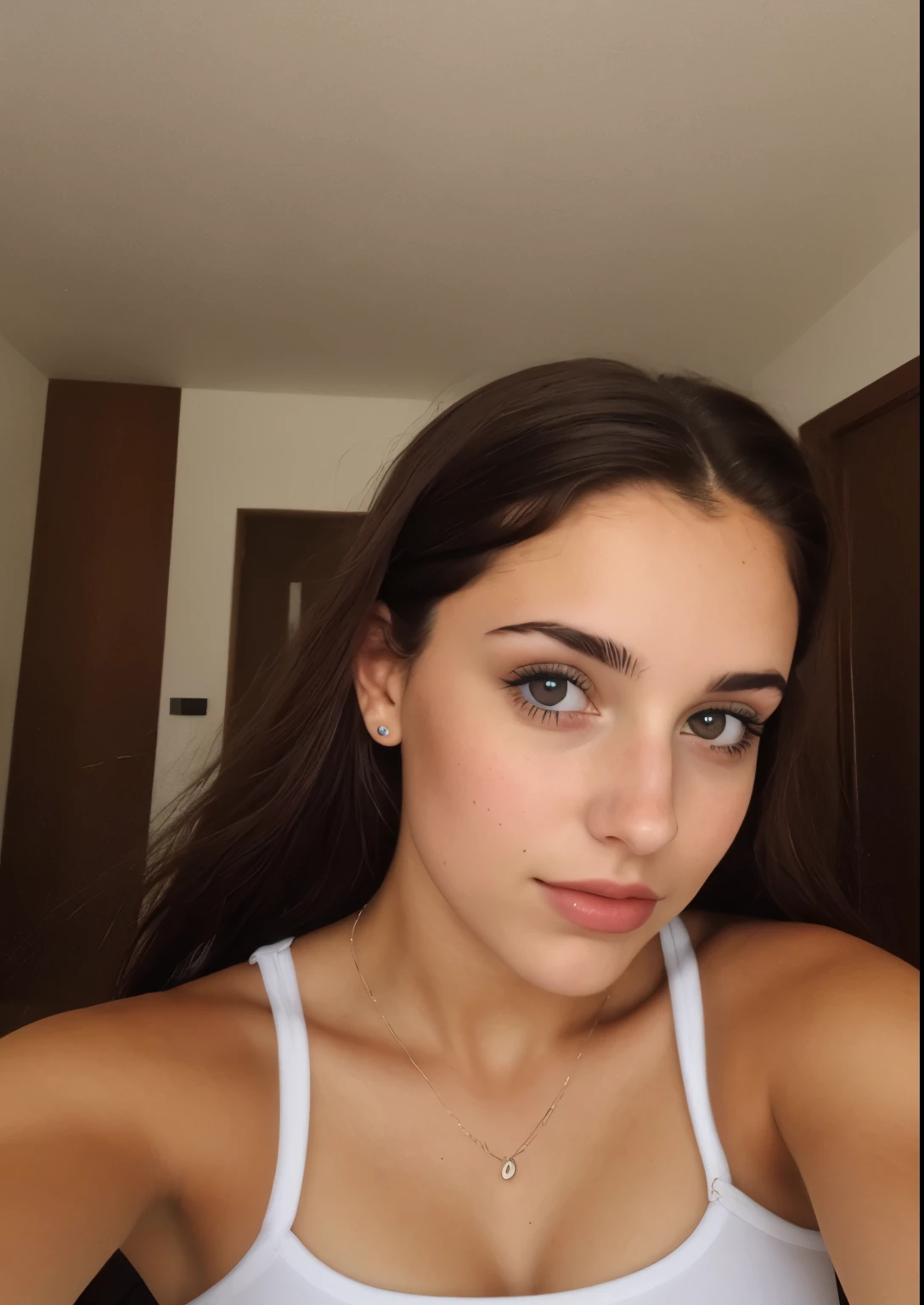 Una selfie de una mujer joven y bonita, Taken with iPhone camera