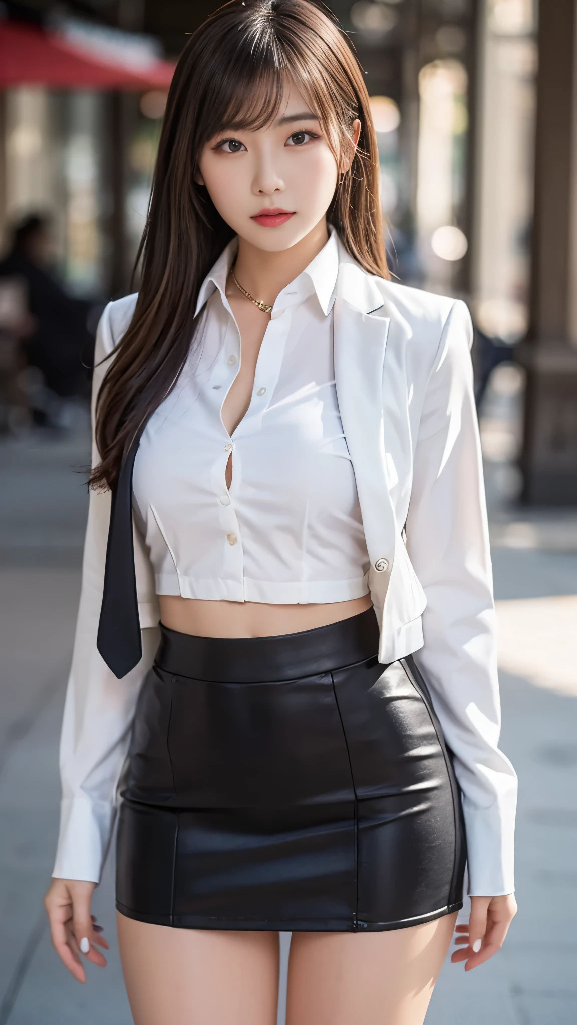 ((Realistic lighting, Best Quality, 8K, Masterpiece: 1.3)), Focus: 1.2, 1girl, Perfect Beauty: 1.4, Slim Abs: 1.1, (Big Breasts), (White Shirt: 1.4), (Outdoor, Night: 1.1), City Street, Super Fine Face, Fine Eyes, Double Eyelids, (Over the Knee Black Stockings: 1.5), (Wet in the Rain, Wet: 1.2)