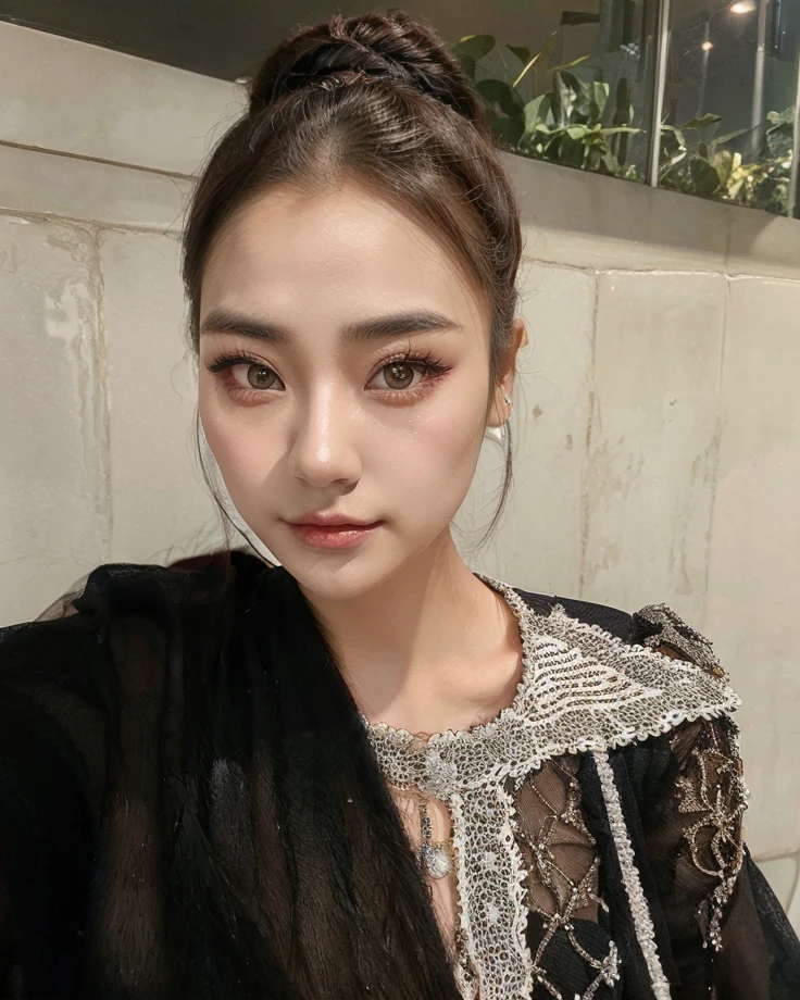 mulher araffe com um casaco de pele preto e um vestido preto, Heonhwa Choe, dilraba dilmurat, Jinyoung Shin, Ulzzang, korean symmetrical face, maquiagem sul-coreana popular, maquiagem coreana popular, jaeyeon nam, linda mulher sul-coreana, estacionar a partir de-min, Lee Ji-eun, Lee Ji-eun