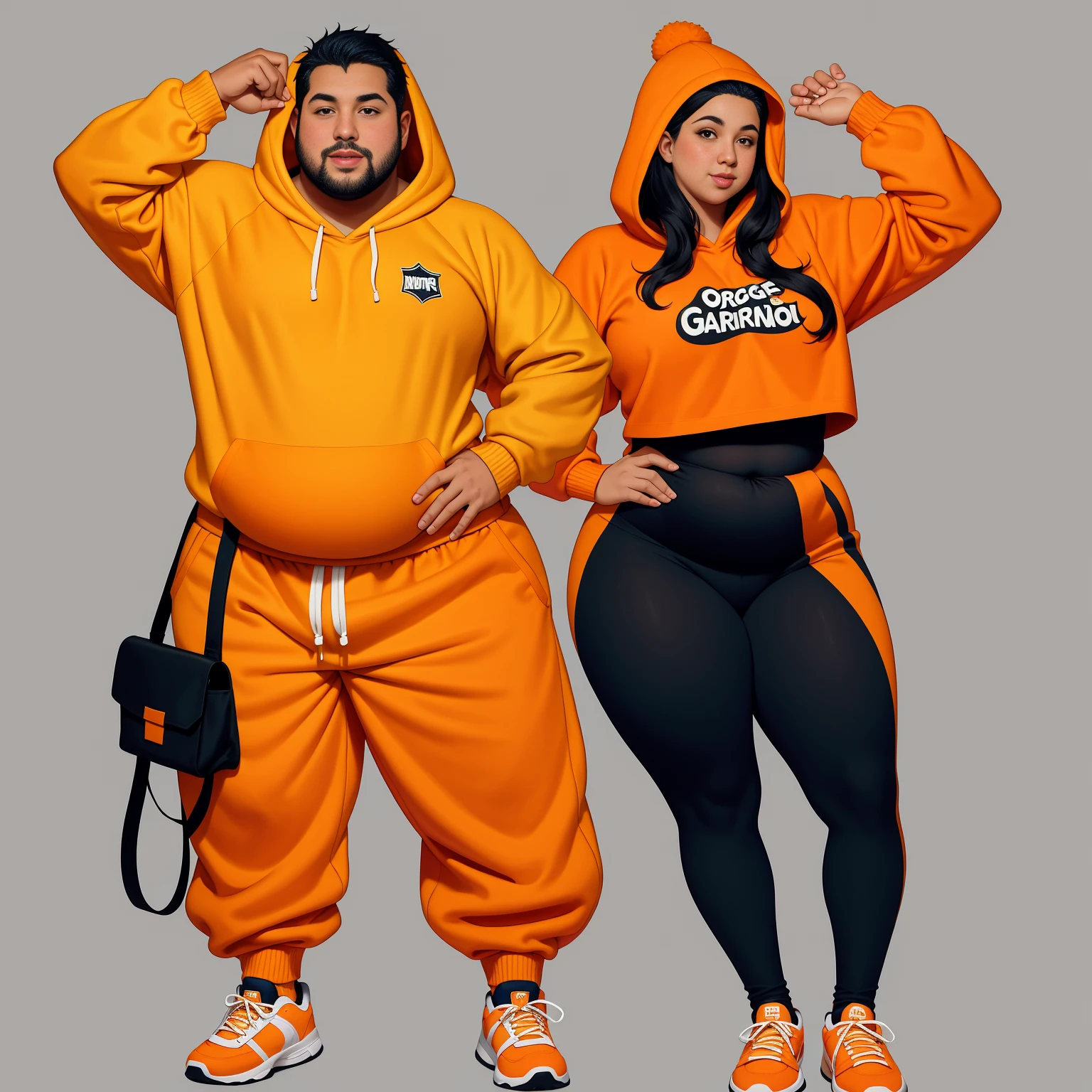 cartoon of a fat woman in an orange hoodie and black tights, moletom com capuz grande, grosso, gordo, gym clothes, fanart de garota urbana, valkyrie style character, laranja e preto, design de personagem altamente detalhado, conceito de personagem irrealista, colored sketch de alta qualidade , design de personagem de corpo inteiro, colored sketch, retrato de corpo inteiro de um curta !, cartoon style illustration, design de roupa, conceito de personagem de corpo inteiro, design detalhado de personagem. Big stomach. barriga larga. gordinho. gordo