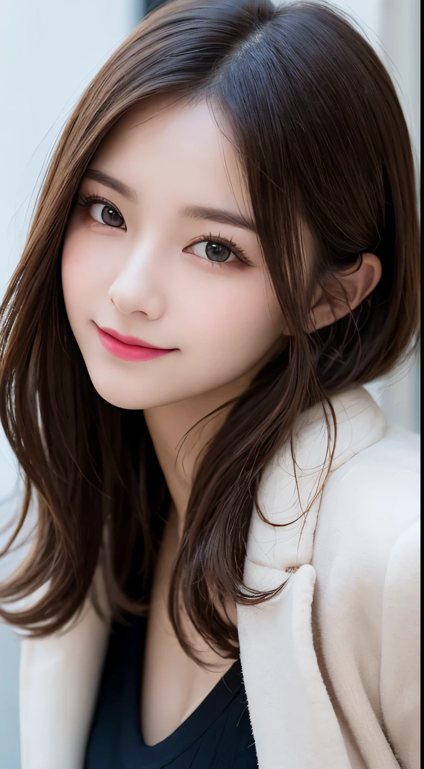 table top, highest quality, shape, Super detailed, finely, High resolution, 8k wallpaper, 完璧なダイナミックな構shape, beautiful and detailed eyes, Gorgeous and stylish black fluffy latest trend Tokyo winter clothes,ランダムなcute髪,small breasts,natural color lip, bold sexy pose,smile、20 year old girl、cute、sexy shot looking at camera,Always blur the background,perfect and beautiful face,Take only the face,beautiful and detailed face、slim face and style,Big eyes、Do gal makeup,real photos、luxury brand mink coat