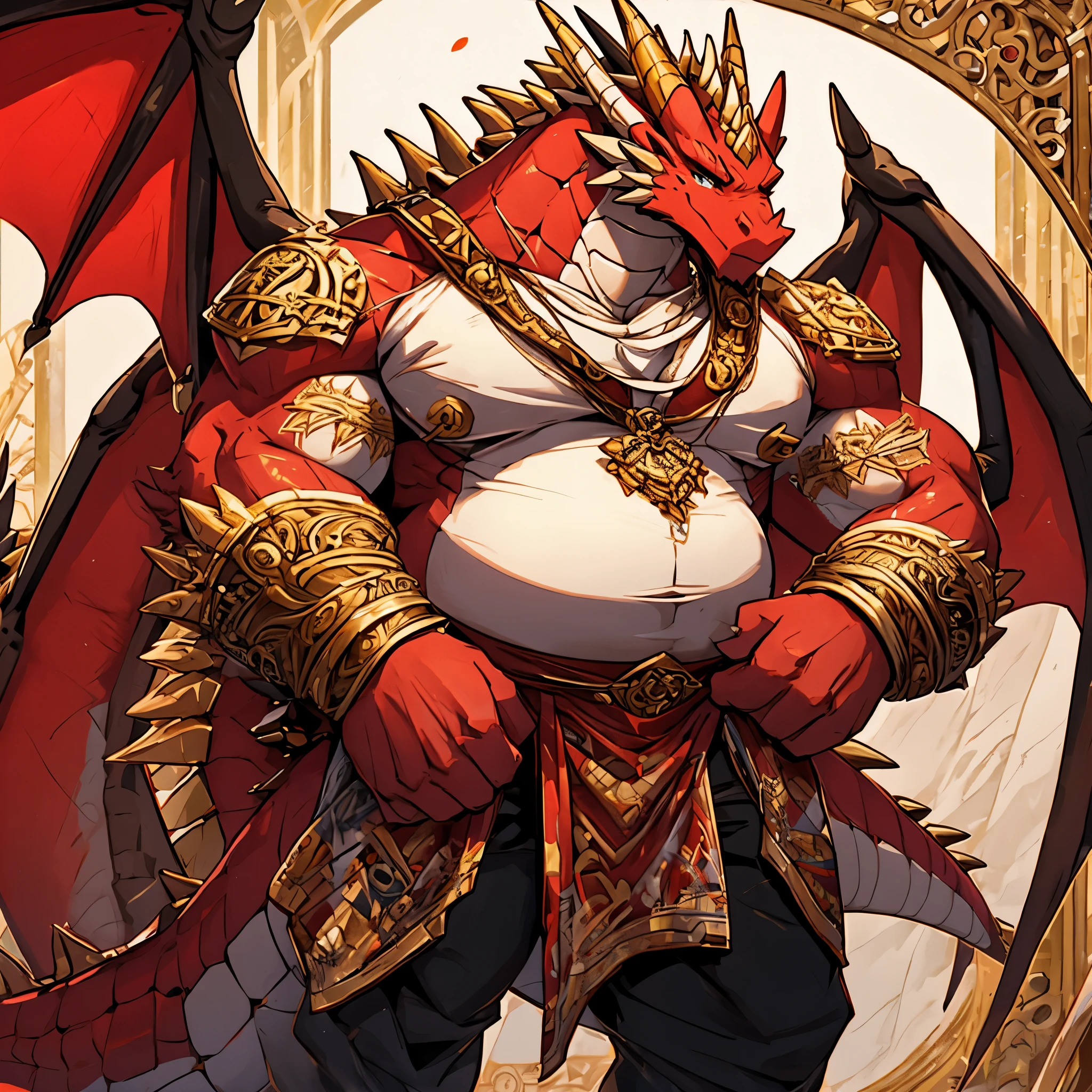 Brown Dragon、Composition looking up from below、Full body scale、Holding your stomach、Painful look、Translucent loincloth、Mi、A loin cloth with a huge bulge、happy trail、Navel hair、Chest hair、Body hair all over the body、Amazing muscles、Massive(200%)、abdominals、Chest hair、Deer-like horns、immensity、hiquality、Golden Eyes、detailed facial expression、White fangs、Sharp fangs、thick tail、Magnificent wings、crocodile-like face、Toenails、Weak contrast、in a castle、mountain of meat、droolng、Ball-like belly、huge meat in the mouth、mouth full of meat、a lot of meat in your mouth、Lie down