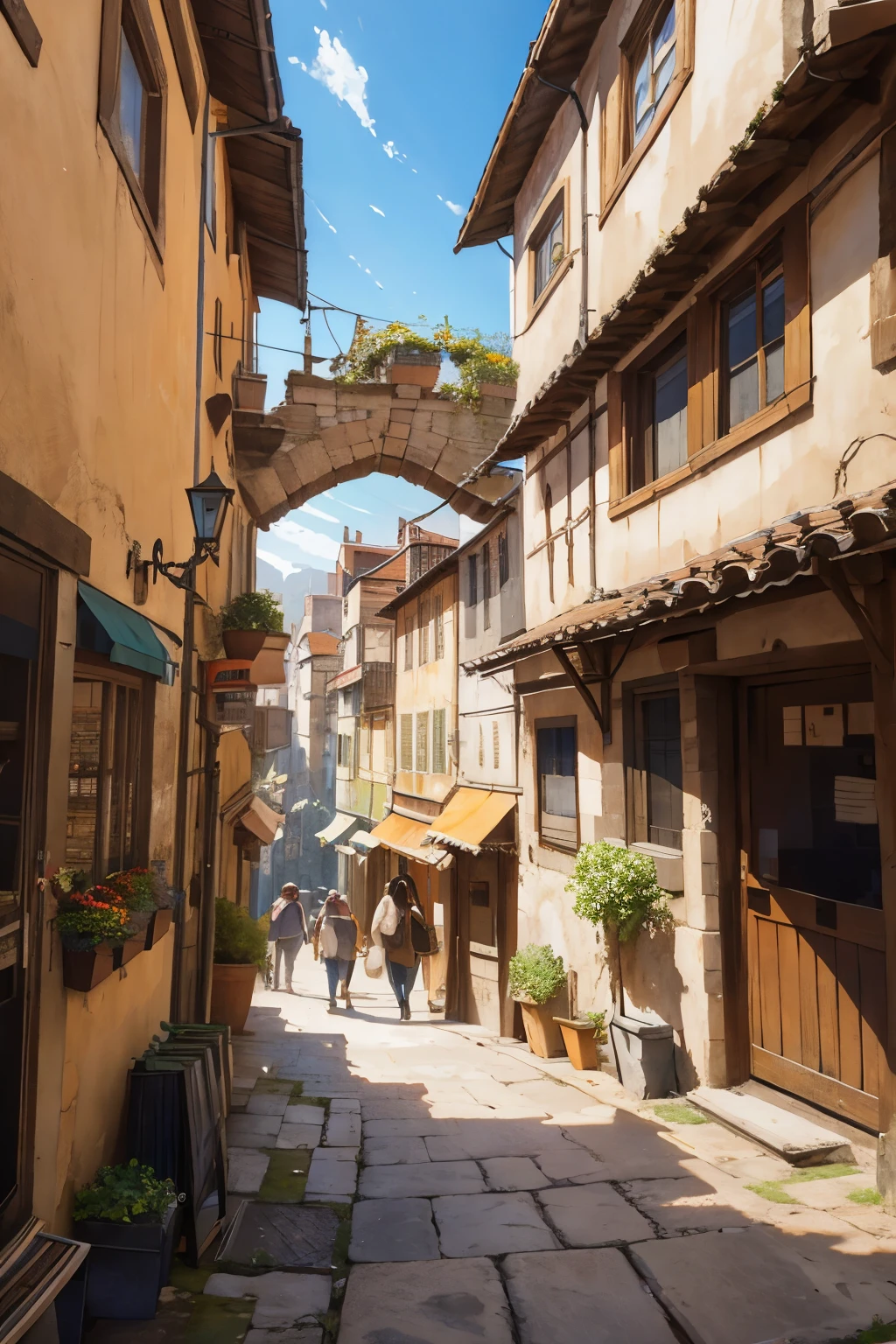 city of Prontera: a hyperrealistic illustration, extraordinarily detailed and lifelike, masterpiece, top-quality: 1.0, high resolution: 1.0, beautiful architecture, intricate cityscape design, bustling marketplaces, authentic medieval ambiance, daytime scene, sun casting long shadows, lively crowd, detailed textures, vibrant colors.

Imagine walking through the lively streets of Prontera, where every brick and cobblestone is rendered with unparalleled precision. The city's stunning architecture, inspired by ancient European designs, towers above, its intricate details and textures bringing it to life. Vendors fill the bustling