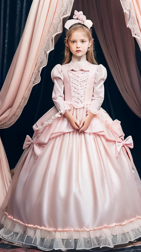 Photography,highest quality, masterpiece, highest resolution, artwork, super それにget used to it, many get used to it, get used to it, それにget used to it,(), (),(cute girl),(),((white skins)),((blond hair)),((blue eyes)),the girl is a princess,((girly dark pink satin fabric)), ((A Victorian ballgown princess dress with plenty of pink ruffles and bows and a voluminous full-length hoop skirt.)),long sleeve,long dress,A dress with lots of frills and ribbons..,luxury, ((Palace bedroom)),canopy princess’s bed,high quality beautiful girl,high quality dress,