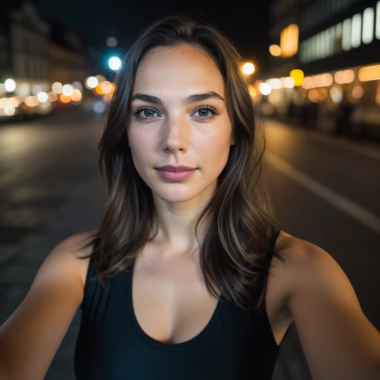 Gal Gadot, (Selfie, Draufsicht: 1.4), (straight half of the body: 1.4), RAW UHD portrait photo of a 24-year-old blonde (Blue-eyed woman) in sportswear big breasts,, Stadt bei Nacht, (Rock), (Ausschnitt), Details (Gewebe! , Haar! , Glitzer, Farbe!! , Benachteiligungen: 1.1), shiny eyes with high level of detail (Blick in die Kamera), SLR-Beleuchtung, Spiegelreflexkamera, ultra quality, Sharpness, Depth of field, Filmkorn (Mitte), Fujifilm XT kristallklar, Rahmenmitte, Beautiful face, Scharfer Fokus, Streetlight, Neonbeleuchtung, bokeh (schwach beleuchtet), Nacht, (Nachthimmel), Detaillierte Hautporen, Oily skin, Sonnenbrand, Komplexe AugenDetails, full entire body, big , leichte Sommersprossen auf der Nase, Sehr detailliertes Gesicht