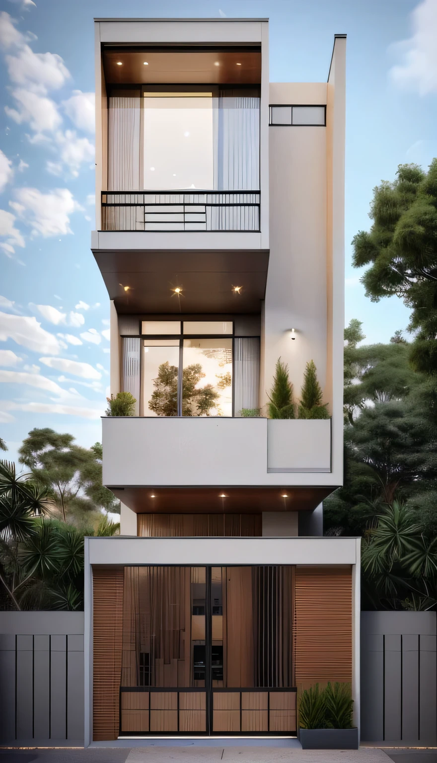 rendering of a modern residential townhouse, professional render, wide angle exterior 2023, highly detailed render, high quality rendering, realistic render, architectural render, high-quality render, detailed rendering, hyper-realistic render, hyper - realistic render, very realistic 3 d render, high render, realistic rendering, very realistic render