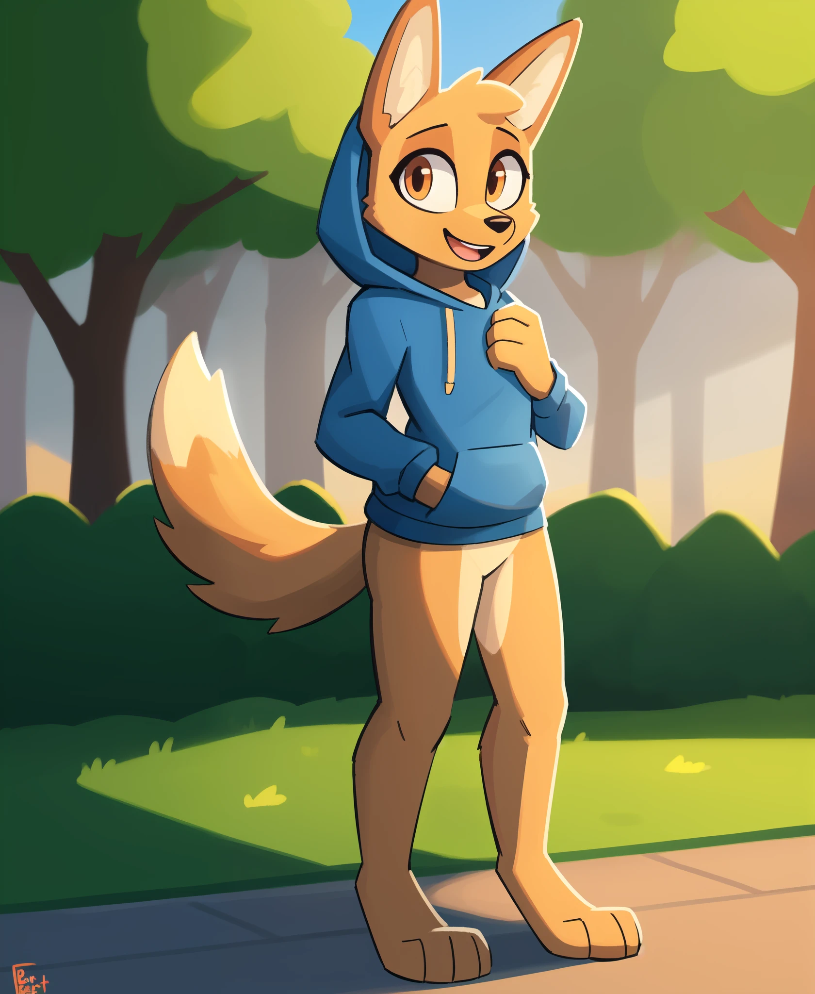 outside, park r enginetrap_style, enginetrap_style, enginetrap_style, anthro ,bottomless ,clothed ,clothing ,covering ,covering_crotch ,female ,fur ,hoodie ,light ,open_mouth ,open_smile ,smile ,solo ,tail ,tan_body ,tan_fur ,text ,topwear ,enginetrap ,syl_(enginetrap) ,canid ,canine ,canis ,jackal ,mammal ,2022 ,digital_media_(artwork) ,english_text ,lighting ,shaded ,signature jpg ,(full-length portrait:1.2), , BREAK (masterpiece, best quality, coloured sketch, 4k, 2k, (intricate, high detail:1.2), film countershading, analog style, absurd res, by enginetrap) (best quality, high quality:1.4),