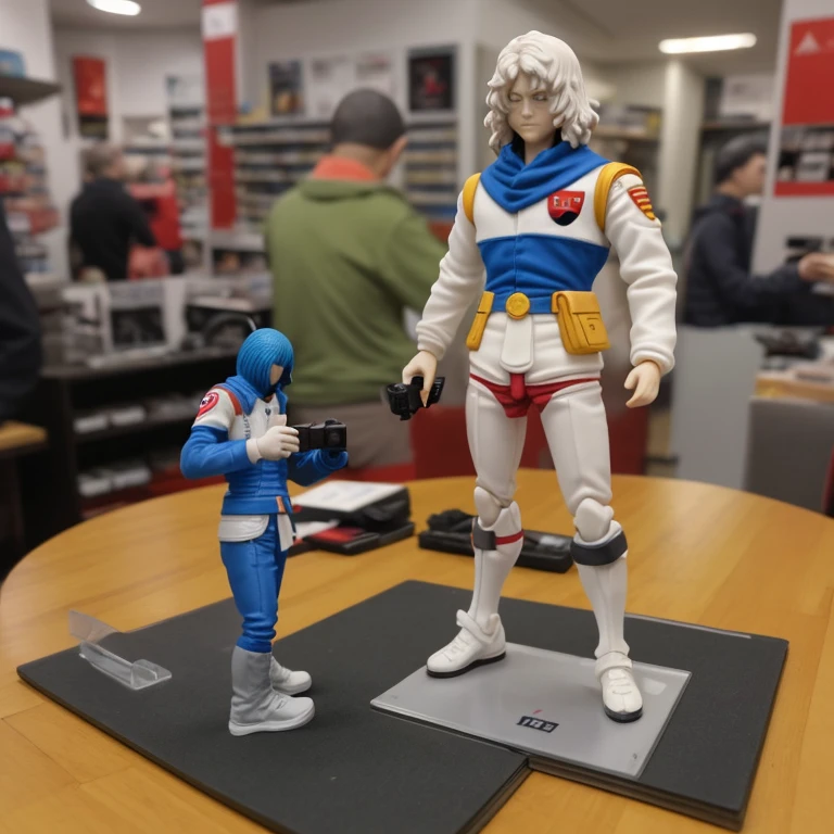 Hobby gundam taking picture of a figure gundam