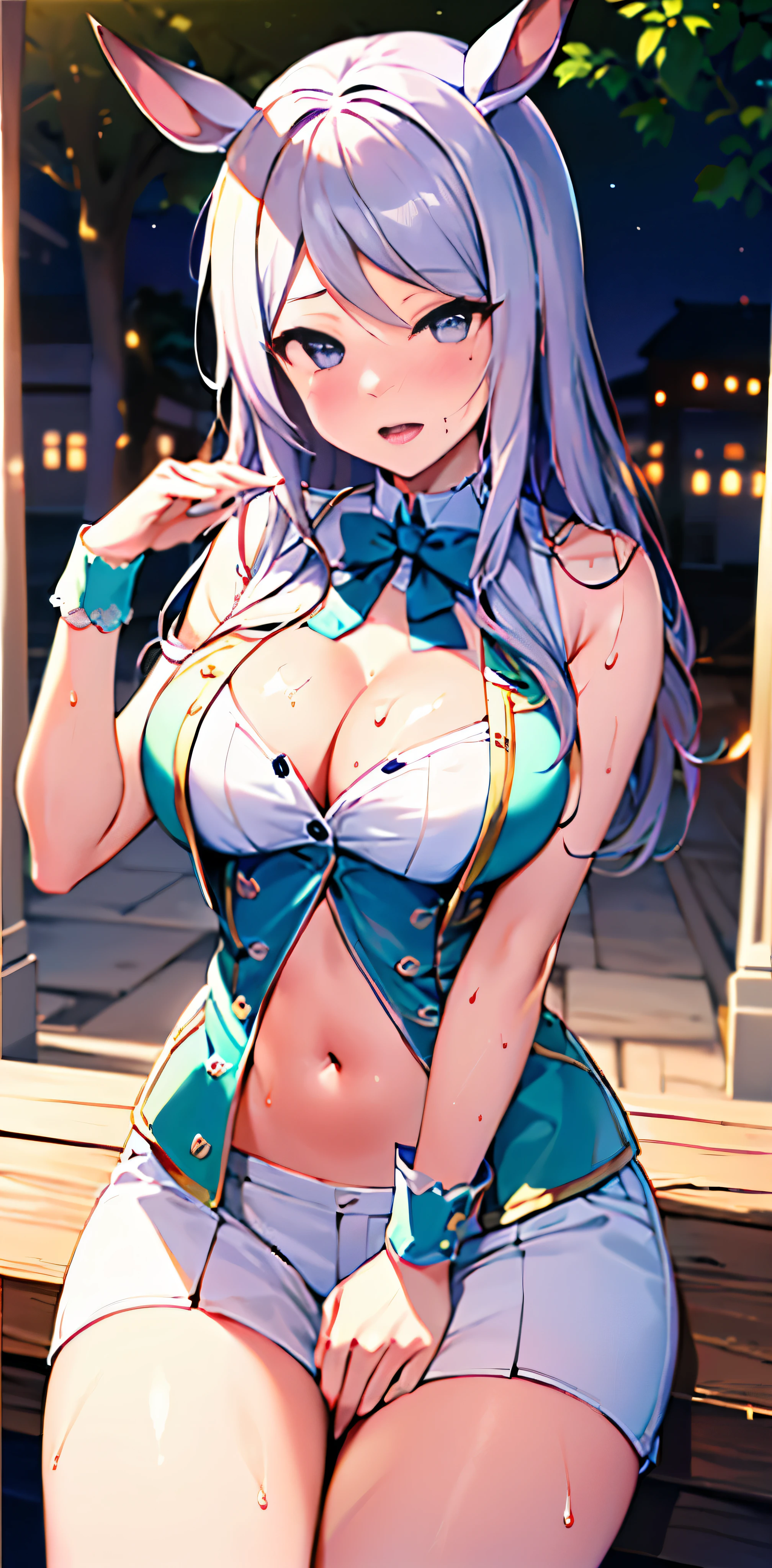 ((masterpiece)), ((highest quality)), (super detailed), wallpaper, highest quality, 1 girl,detailed face, ???????????, open your mouth,shiny, shiny, shiny skin+, (highly detailed)+, (figure), (realistic)-, (shiny wet sweat oily skin), ((sunburned skin)),(((??????))), dynamic pose, ????, beautiful, wonderful, highly detailed eyes,((((outside)))), cowboy shot, cowboy shot, (colorful light)++, (Twinkle Star)+, blush+,????? in the heat, cute, throw, Titty ????,model, Idol, Oily body,((how,howshot,howshot,how,how,howshot,howshot,howshot)),(((??????))), ((Mansuji)),???????????,metallic micro ??????,on the bed