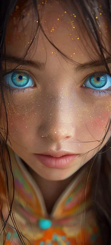 un primer plano de una joven con ojos azules y una camisa amarilla, ojos azules brillantes, Arte digital ultrarrealista, arte digital altamente realista, Arte digital hiperrealista, hyperrealistic fantasy art, Arte digital ultrarrealista, ojos azules brillantes, Arte digital hiperrealista, ojos azules brillantes, Arte digital ultra realista, beautiful photorealistic imagery, pintura digital hiperrealista