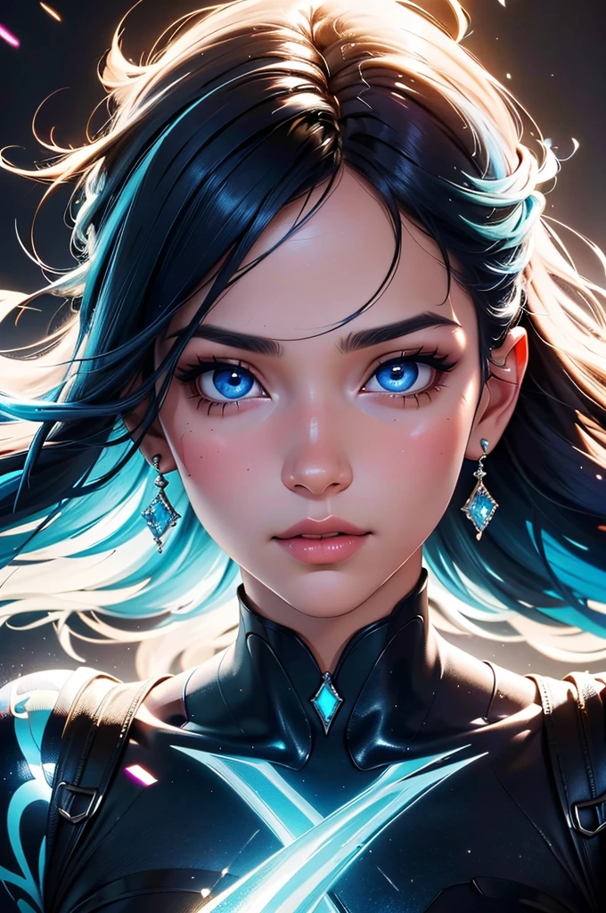 un primer plano de una joven con ojos azules y una camisa amarilla, ojos azules brillantes, Arte digital ultrarrealista, arte digital altamente realista, Arte digital hiperrealista, hyperrealistic fantasy art, Arte digital ultrarrealista, ojos azules brillantes, Arte digital hiperrealista, ojos azules brillantes, Arte digital ultra realista, beautiful photorealistic imagery, pintura digital hiperrealista