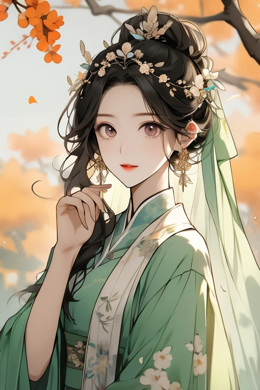 cherrie_blooming flower, fall_petals, Alone,1 sister,upper part of body, looking at viewert,,详细的脸,Detailed eyes,