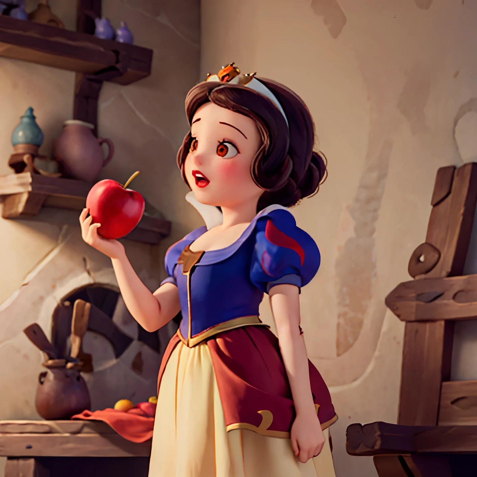 Princesa Branca de neve rechonchuda,gorda, enorme, gothic, amante de filmes de terror, Holding an apple