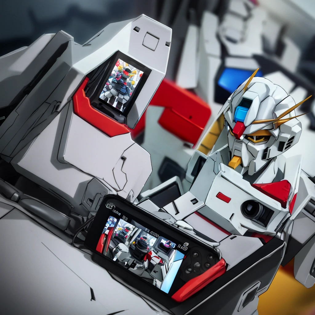 A photographer is Taking photo of gundam toys