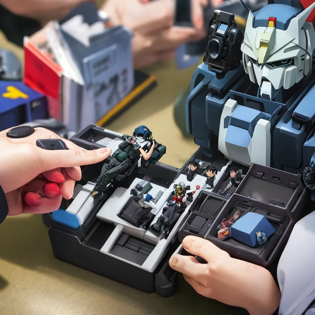 A photographer is Taking photo of gundam toys