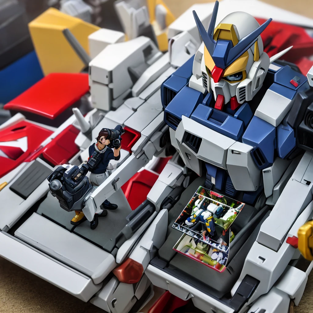 A photographer is Taking photo of gundam toys