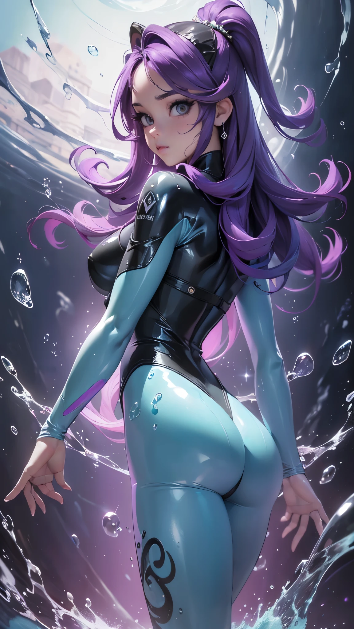 (rear view, backside view),(La mejor calidad,A high resolution,Ultra - detallado,actual),Ariana Grande lingerie violeta, (fondo suelo marciano  bajo el agua:1.4),cabello largo rojo, ,More detailed 8K.motor irreal:1.4,UHD,La mejor calidad:1.4, fotorrealista:1.4, textura de la piel:1.4, obra maestra:1.8,obra-prima, mejor calidad,objeto Objeto], (detailed face features:1.3),(Las proporciones correctas),(Dedos detallados)，(bodysuit white:1.4),(Ojos hermosos azules),  (lingerie violeta:1.4) ,(he lowered water bubbles:1.4) ,(pose vaquero) ,(bodysuit panties blue sexy:1.4) 