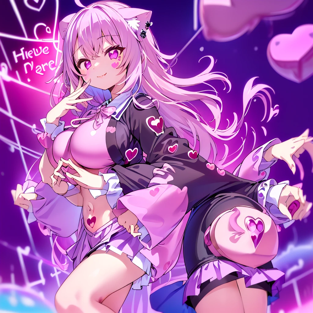 A woman on wearing a (big bulbous puffy diaper), magic spell, dominant mommydom, heart emojis, smiling, (mommydom, classroom, detention), lace, fishnet leggings, goth girl, large breasts, wide hips, wearing a big diaper