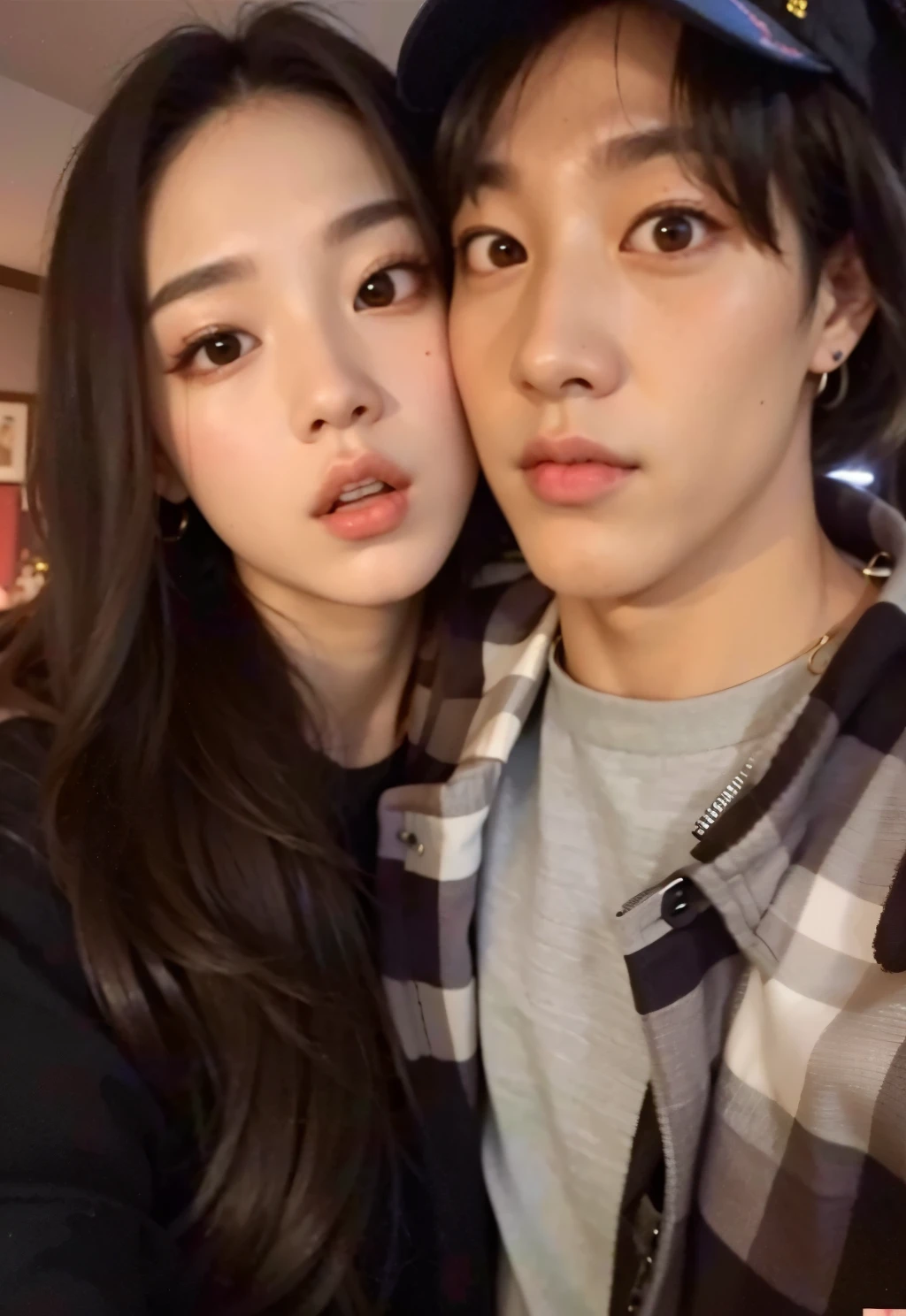 araffe and a woman posing for a picture in a room, jossi of blackpink, blackpink jennie, tzuyu from twice, jungkook, leaked image, they are close to each other, jinyoung shin, taejune kim, cai xukun, with ivy, they are siblings, jimin\'s plump lips, nixeu and sakimichan