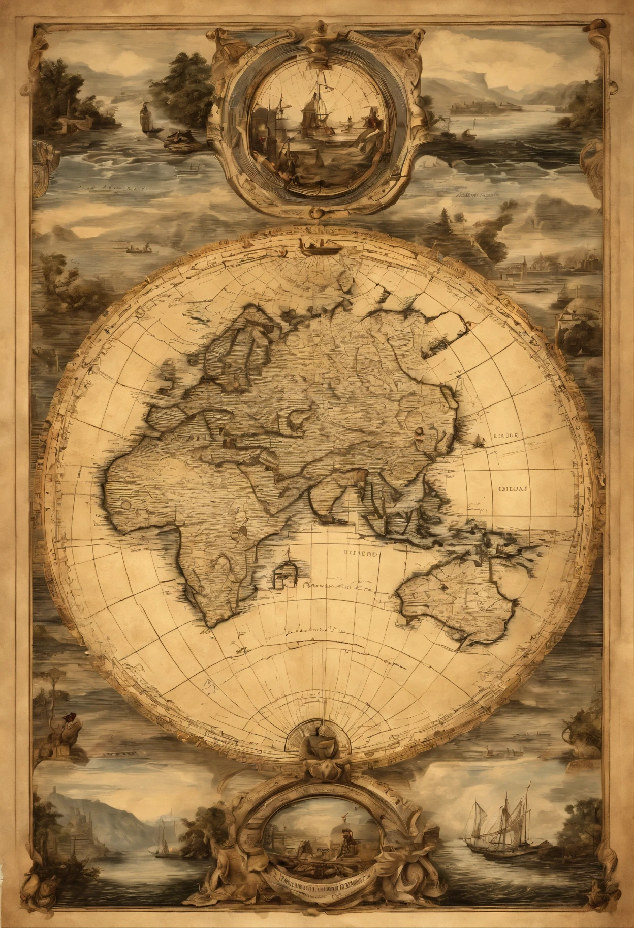 (best quality,4k,8k,highres,masterpiece:1.2),detailed map,paper texture,detail description,realistic style,vivid colors,warm lighting,hand-drawn style,antique style,compass,legend,roads,forests,rivers,mountains,landmarks,city names,villages,sea,ships,adventure,exploration,navigation,discovery,cartography,mapping,geography,explorer tools,explorer's journal,old map style,ancient civilizations,hidden treasures,unexplored territories,fantasy elements,fairy tale atmosphere,ancient ruins,enchanted forests,mythological creatures,journey to the unknown,pirate ships,shipwrecked islands,age of exploration,compass rose,legendary landmarks,globe,compass needle,coordinates,satellite imagery,explorer's ship,treasure hunt