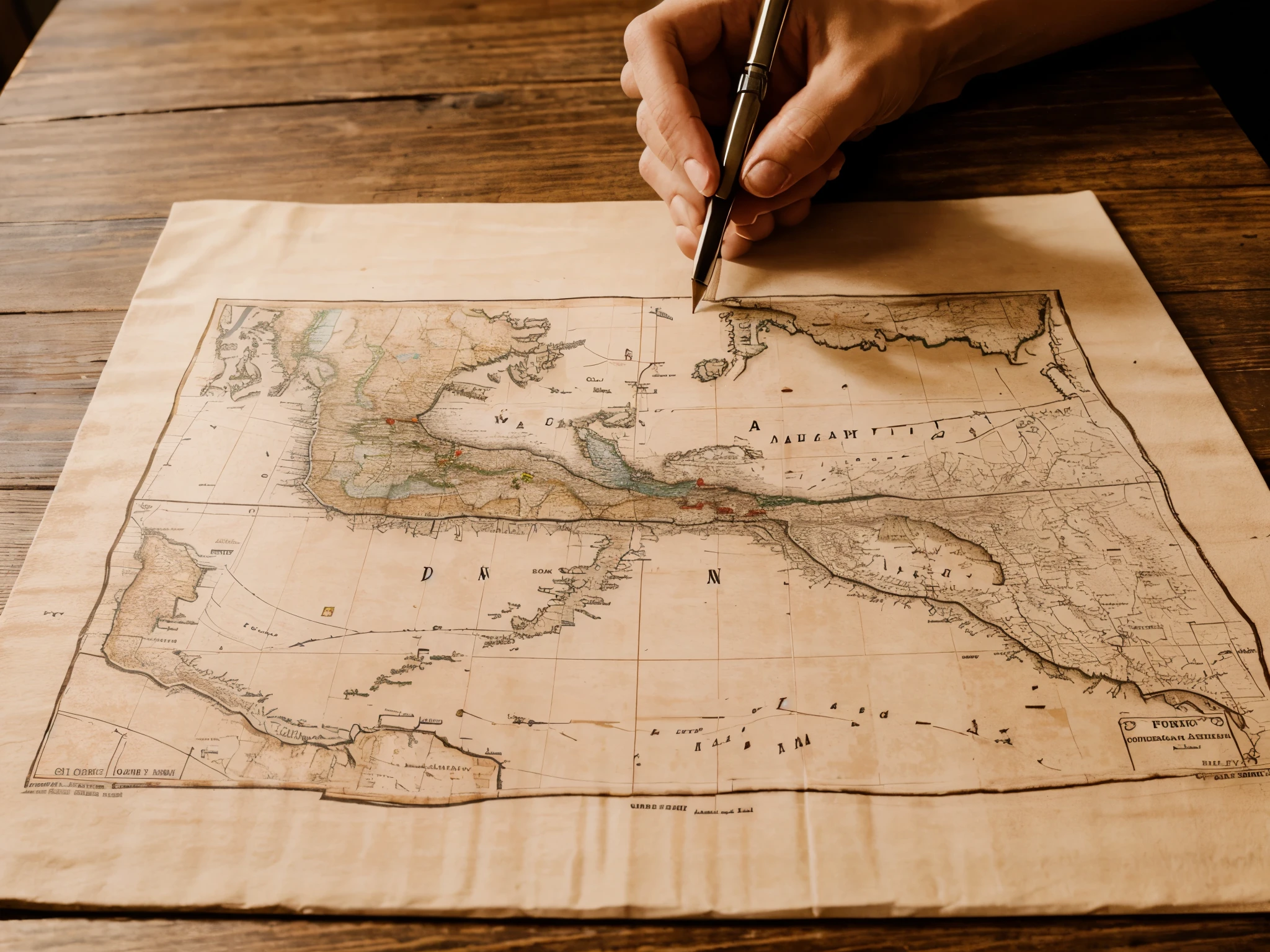 (masterpiece, best quality), best resolution, hand drawn map on a table