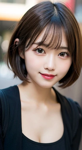 table top, highest quality, figure, super detailed, finely, High resolution, 8k wallpaper, 完璧なダイナミックな構figure, beautiful and fine eyes, ladies' fashion,very short hair,small breasts natural color lip, bold sexy pose,smile,Harajuku、20 year old girl、cute、sexy shot looking at camera、Random attire、random sexy pose