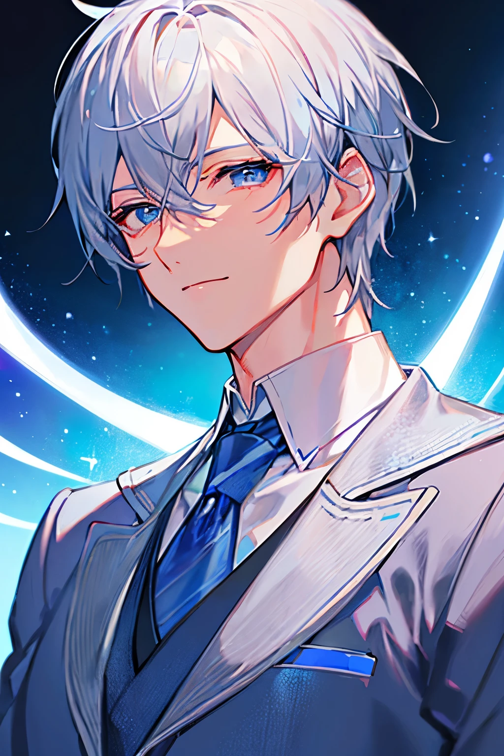 Anime guy with white hair and blue eyes in a suit - SeaArt AI