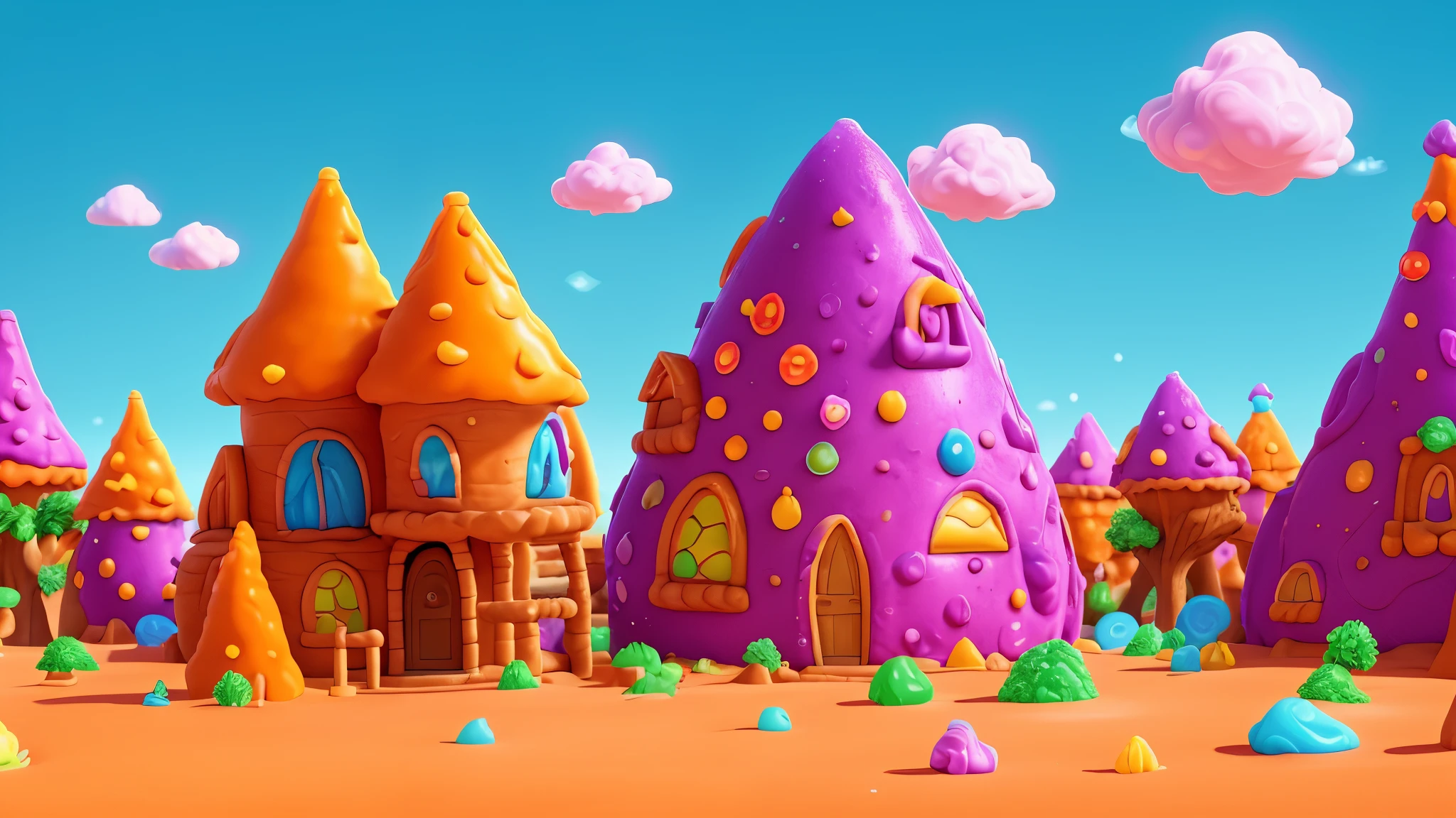 The land of colorful desserts, There are many different types of candies, candyland, candyland, background art, Candy Forest, background artwork, in a candy land style house, Fantasy Desert Crystal Island, 2D game art background, mobile game background, On a colorful alien planet, Game background, Magic battlefield background, cool desert, strange scenery, 16k