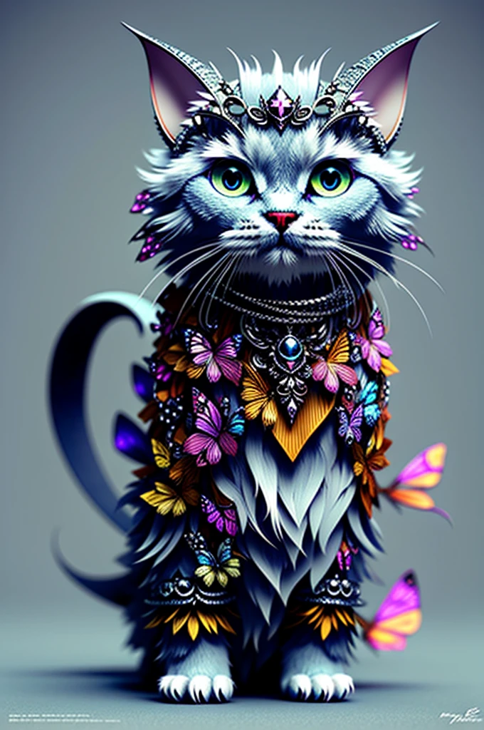 Fantz Monster Design, interesting, Super detailed, cute, butterfly, style silvermagic style cat,