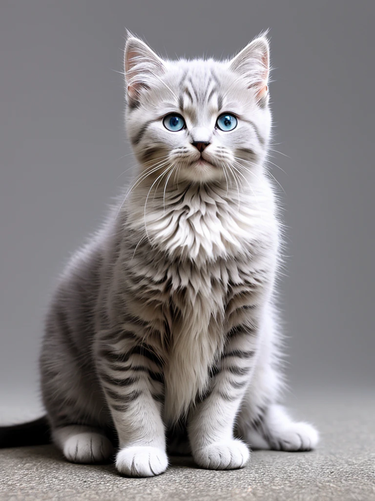8K、Gray kitten, disorganized, masterpiece, realistic, photorealistic、Fine coat、The background is light gray brick